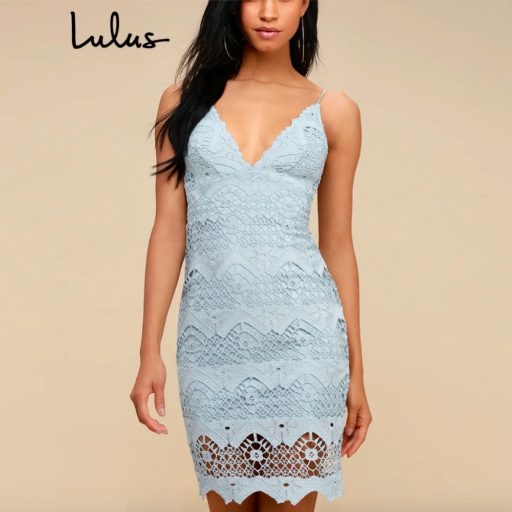 Lulus ’Sway Away’ Crochet Lace Dress (LIGHT BLUE)
